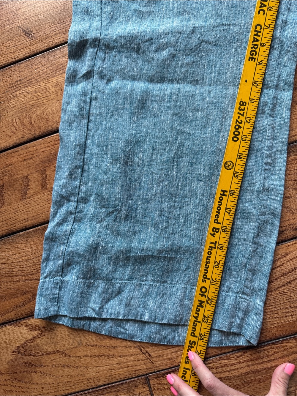 FLAX Pants Womens Sz P Teal Blue Linen Wide Leg Elastic Waist Boho Beach Pockets - Picture 10 of 11